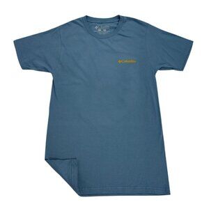 Columbia Mens Graphic Santa Dog T-Shirt S Blue Red 100% Cotton Casual.